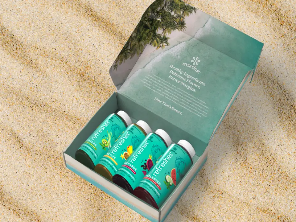 Sample 4 pack of Refreshers on a sandy beach