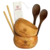 Bamboo coconut bowl set including wooden spoons, bamboo straws, and pouch