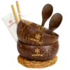 Jumbo coconut bowl set including wooden spoons, bamboo straws, husk fibre ring, and pouch
