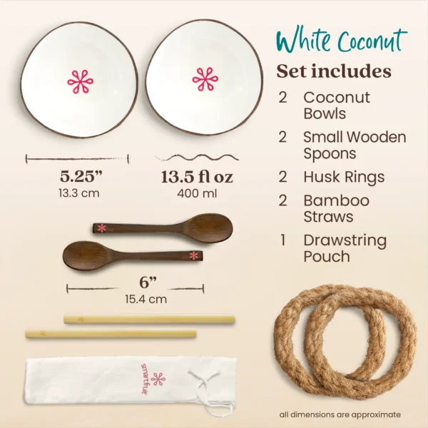 White coconut bowl set includes